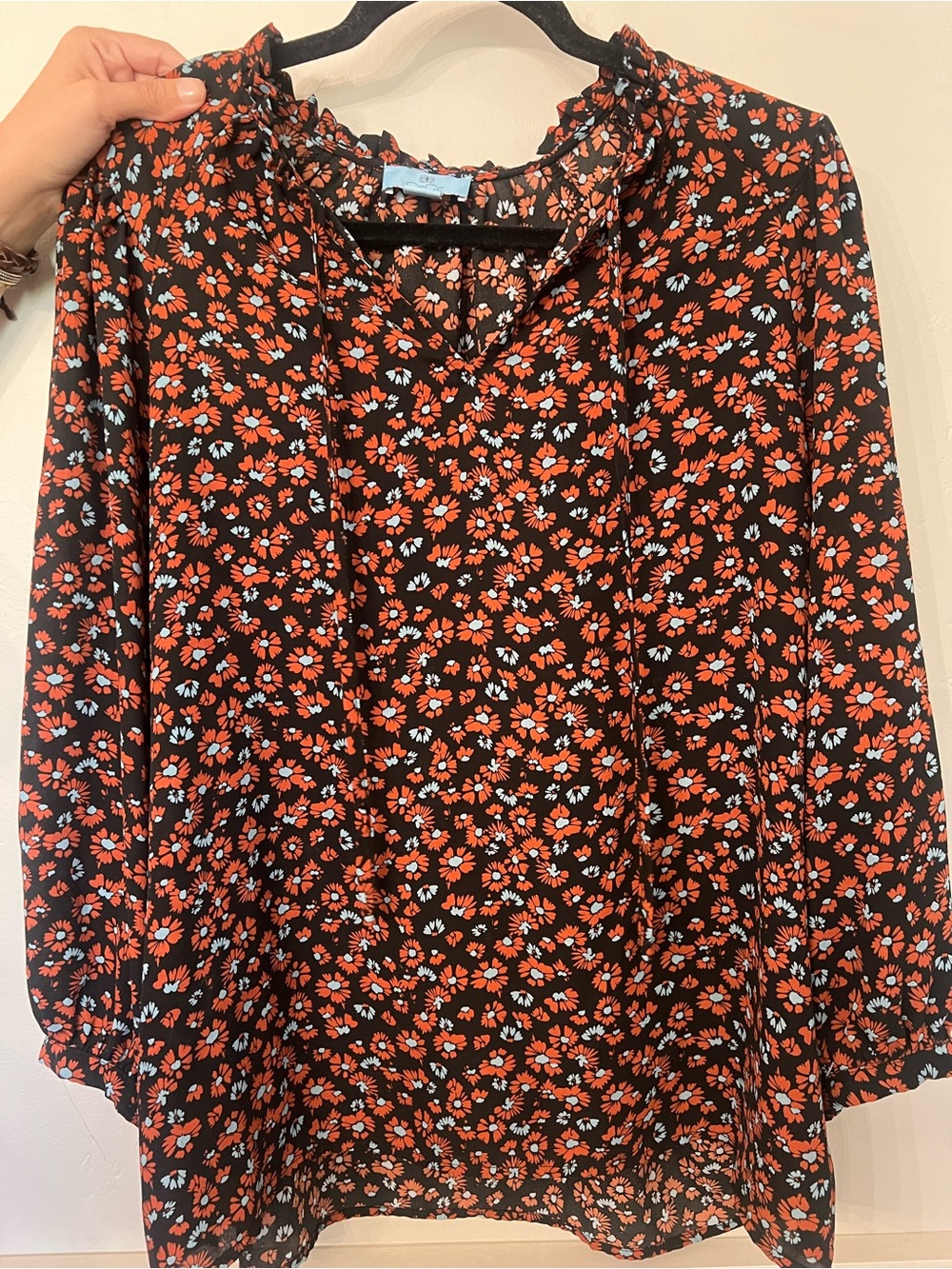 CeCe Black Tunic with Red and Light Blue Floral Print